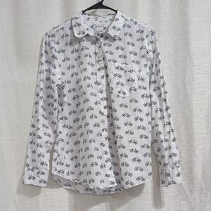 Liz Claiborne Button Down Shirt Bicycle Print Preppy Workwear Large White Cotton